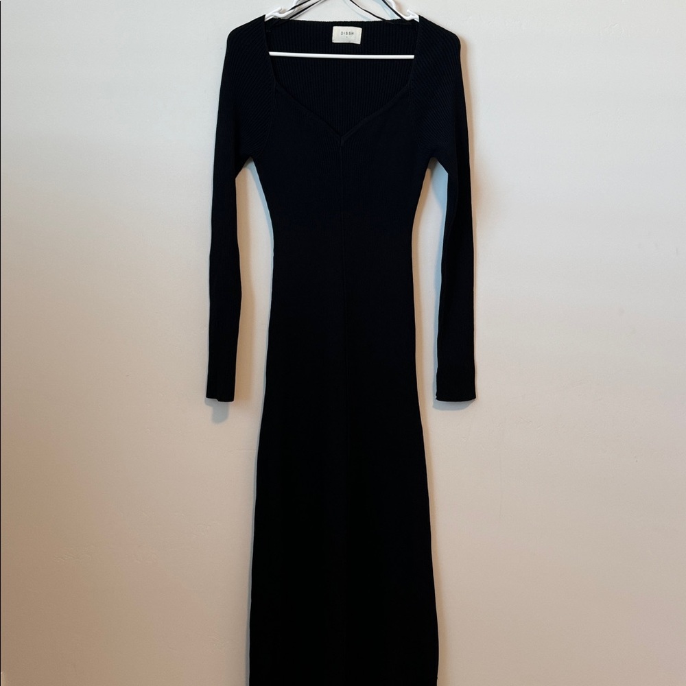 DISSH Janie Sweetheart Neckline Maxi Knit Dress Gown in Black Sweater Size: L - Picture 4 of 12